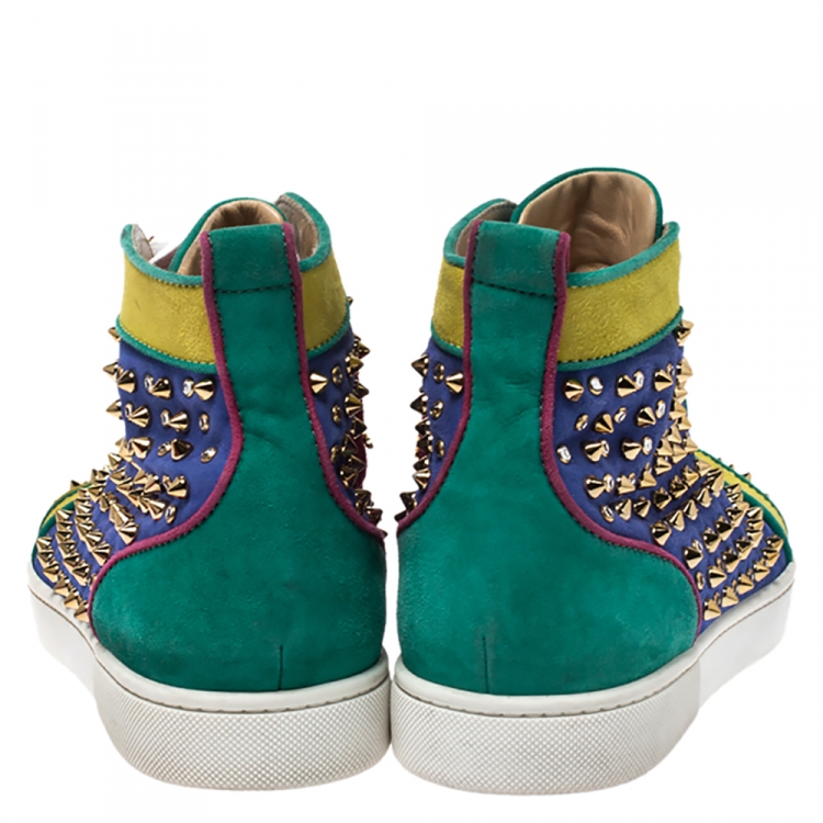 Pre Owned Christian Louboutin Multicolor Suede Louis Spikes High Top Sneakers Size 43