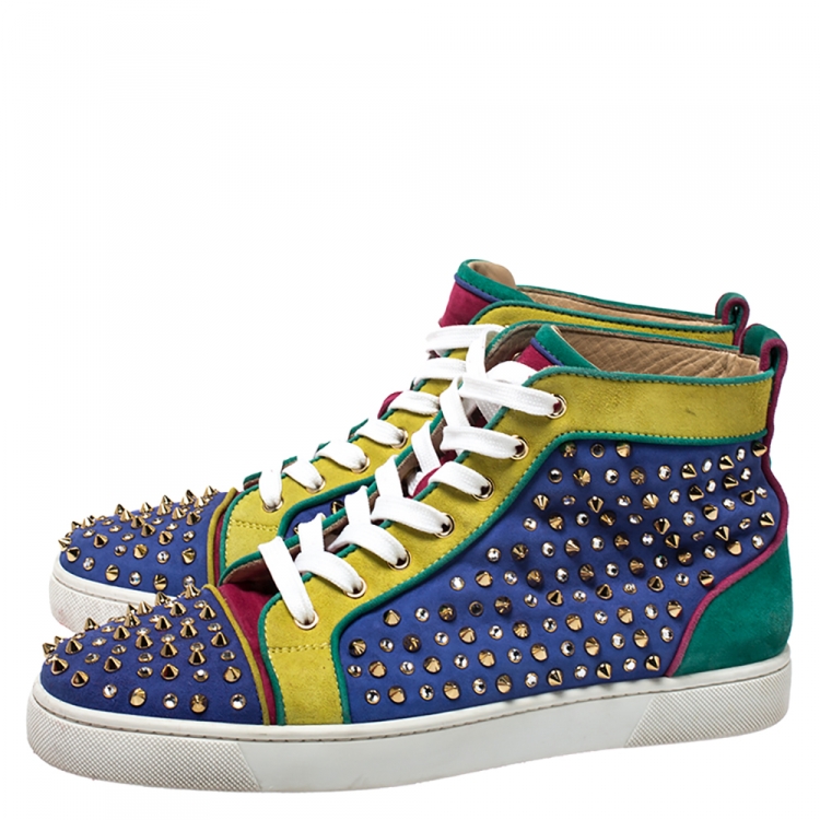 Pre Owned Christian Louboutin Multicolor Suede Louis Spikes High Top Sneakers Size 43