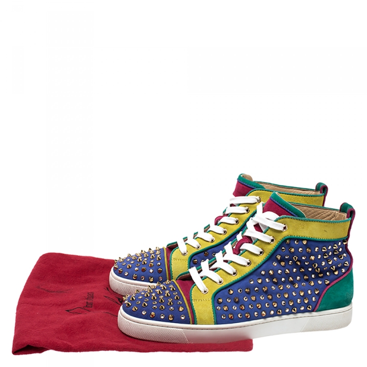 Pre Owned Christian Louboutin Multicolor Suede Louis Spikes High Top Sneakers Size 43