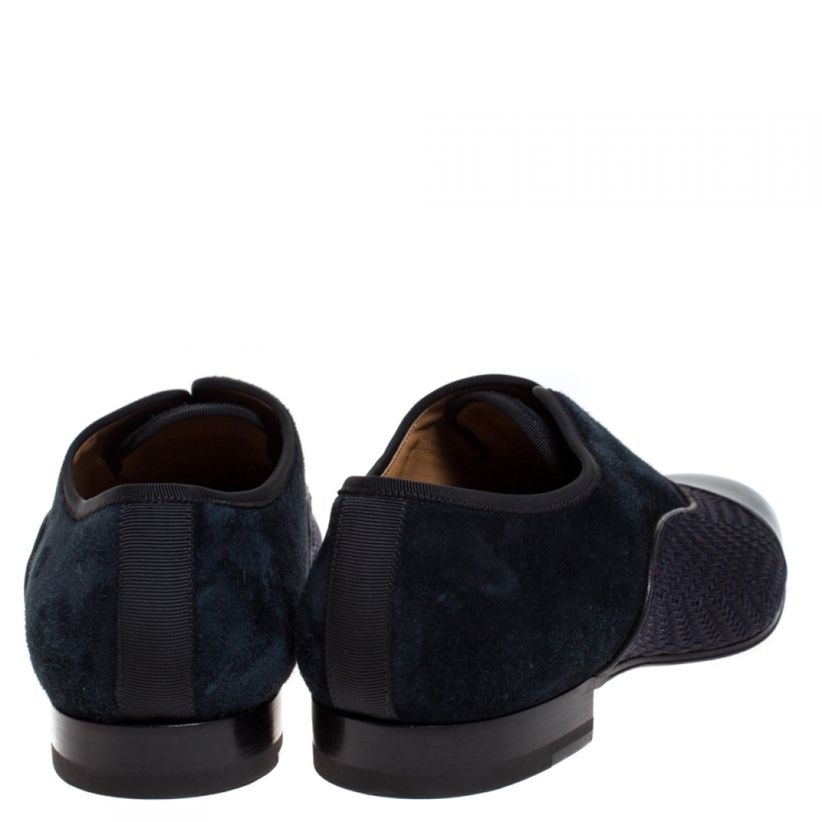 Pre Owned Christian Louboutin Blue/Black Suede Leather And Fabric Alpha Male Oxfords Size 43