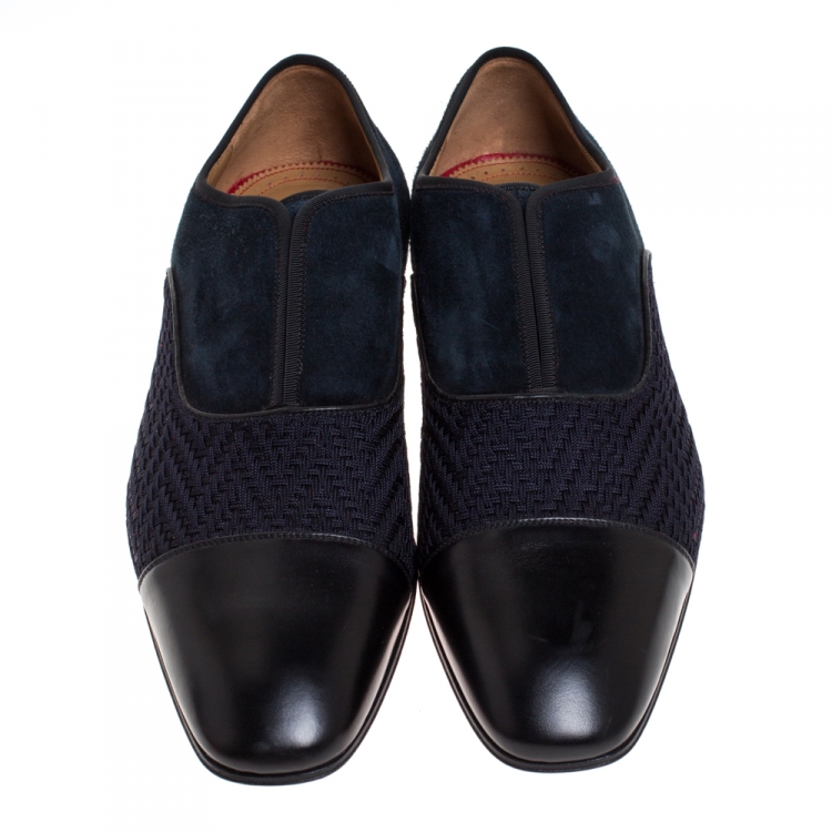 Pre Owned Christian Louboutin Blue/Black Suede Leather And Fabric Alpha Male Oxfords Size 43