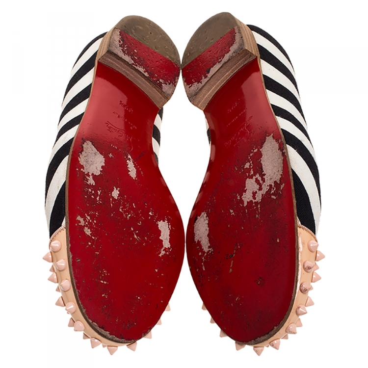 Pre Owned Christian Louboutin Multicolor Striped Canvas Spiked Cap Toe Harvanana Smoking Slippers Size 39.5