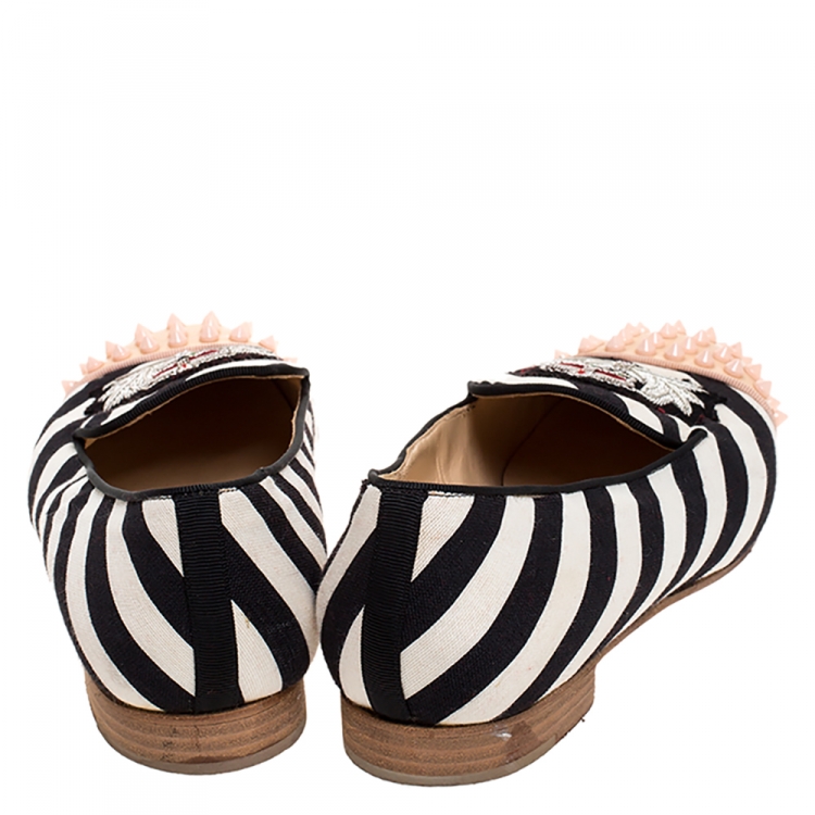 Pre Owned Christian Louboutin Multicolor Striped Canvas Spiked Cap Toe Harvanana Smoking Slippers Size 39.5