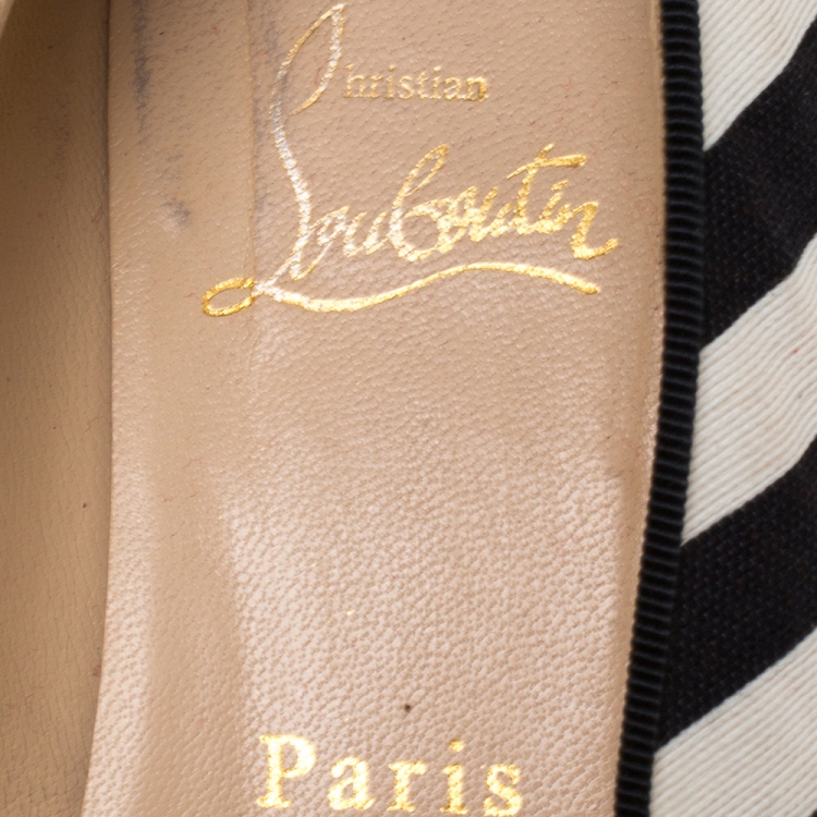 Pre Owned Christian Louboutin Multicolor Striped Canvas Spiked Cap Toe Harvanana Smoking Slippers Size 39.5