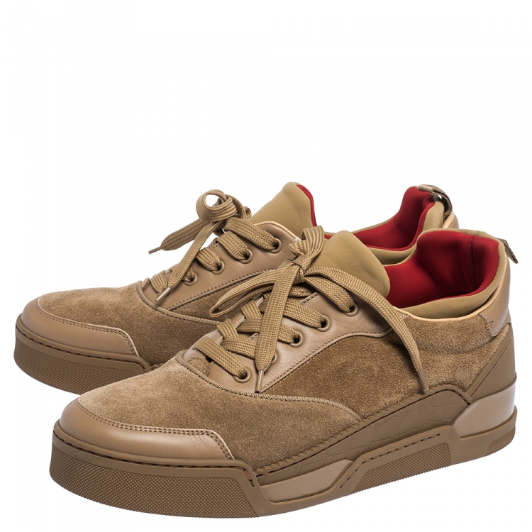 Pre Owned Christian Louboutin Beige Leather, Suede and Fabric Aurelien Sneakers Size 42.5