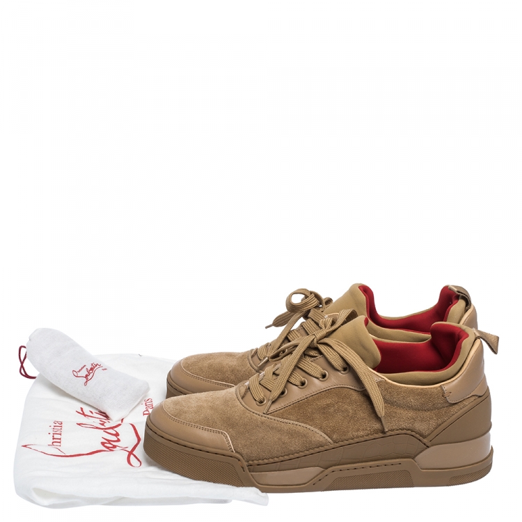 Pre Owned Christian Louboutin Beige Leather, Suede and Fabric Aurelien Sneakers Size 42.5
