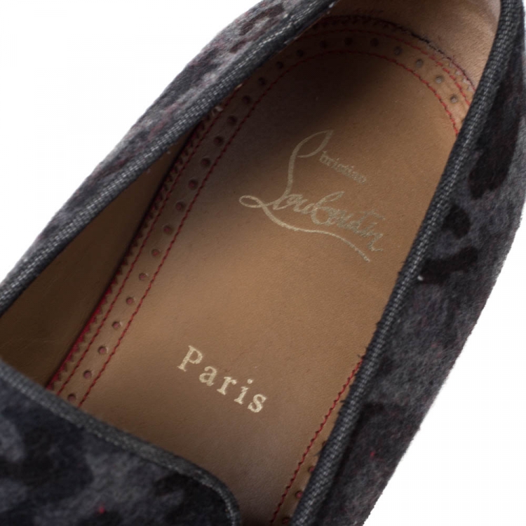 Pre Owned Christian Louboutin Grey Camouflage Wool and Leather Rossini Spike Cap Toe Loafers Size 43