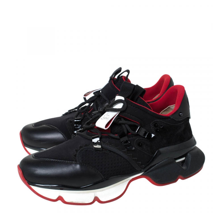 Christian Louboutin Black Neoprene Red-Runner Flat Lace Sneakers Size ...