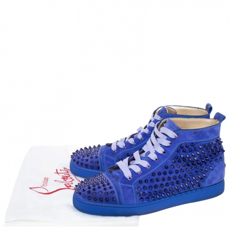 Pre Owned Christian Louboutin Blue Suede Louis Spikes High Top Sneakers Size 43
