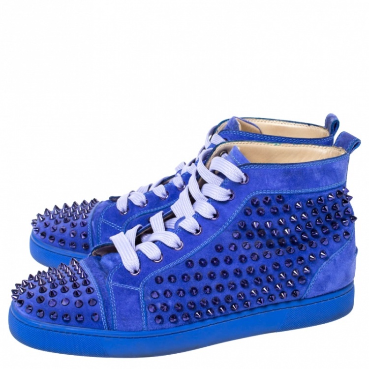 Pre Owned Christian Louboutin Blue Suede Louis Spikes High Top Sneakers Size 43