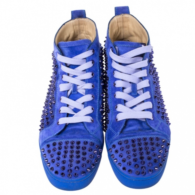 Pre Owned Christian Louboutin Blue Suede Louis Spikes High Top Sneakers Size 43