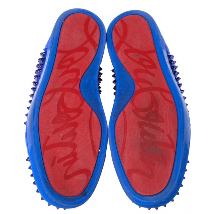 Pre Owned Christian Louboutin Blue Suede Louis Spikes High Top Sneakers Size 43