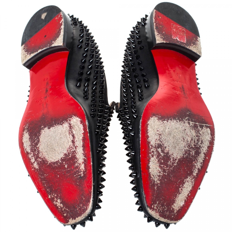 Pre Owned Christian Louboutin Black Leather Roller Boy Spiked Loafers Size 43