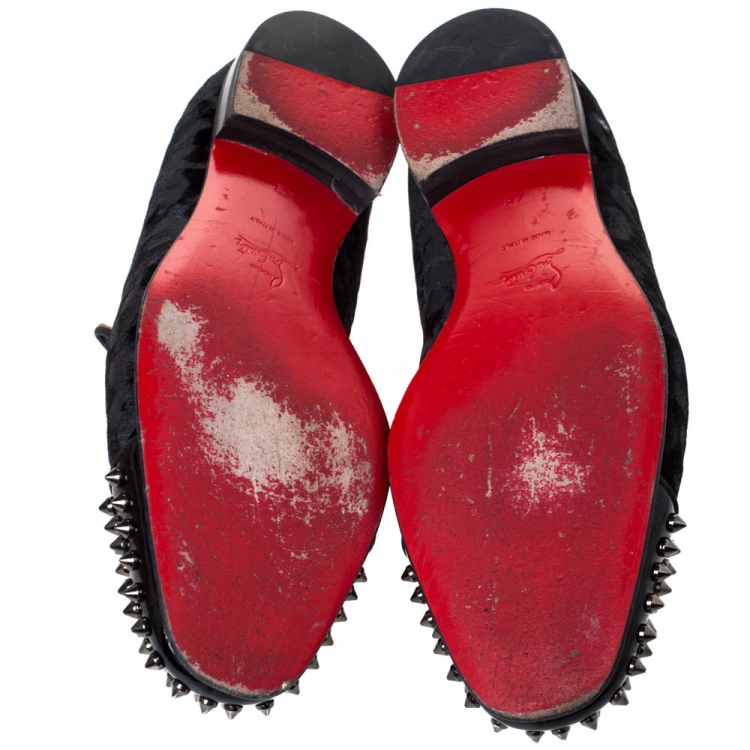 Pre Owned Christian Louboutin Black Velvet Spooky Spiked Toe Cap Smoking Slippers Size 43