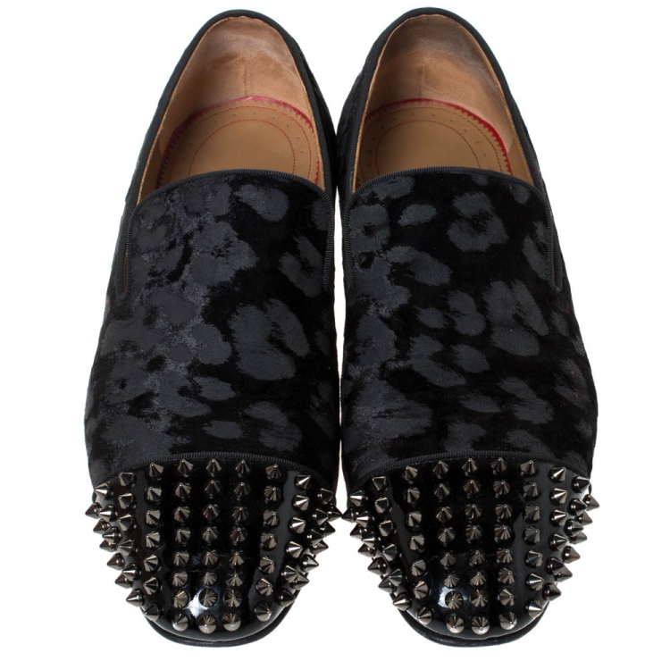 Pre Owned Christian Louboutin Black Velvet Spooky Spiked Toe Cap Smoking Slippers Size 43