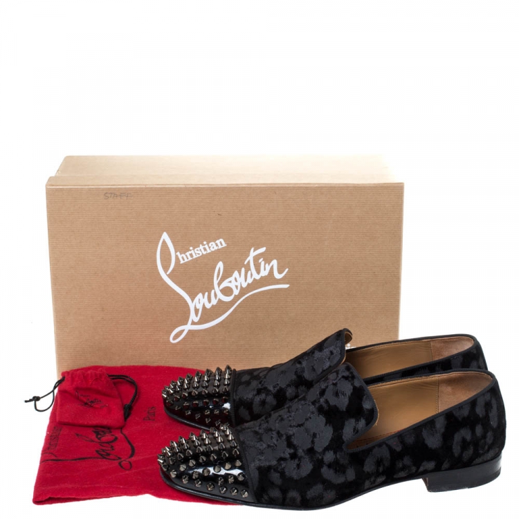 Pre Owned Christian Louboutin Black Velvet Spooky Spiked Toe Cap Smoking Slippers Size 43