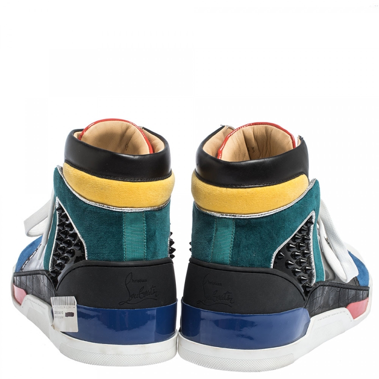 مملوكة مسبقًا Christian Louboutin Multicolor Leather and Suede Loubikick High Top Sneakers Size 43