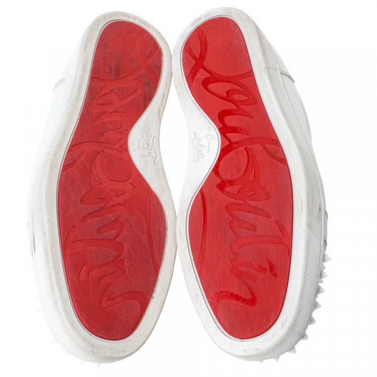 Pre Owned Christian Louboutin White Leather Louis Junior Spikes Sneakers Size 43