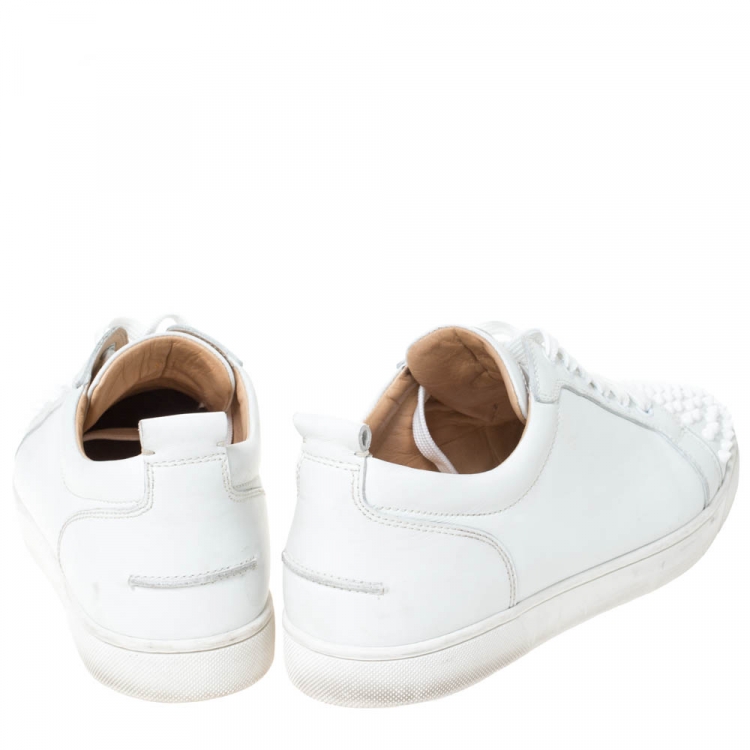Pre Owned Christian Louboutin White Leather Louis Junior Spikes Sneakers Size 43