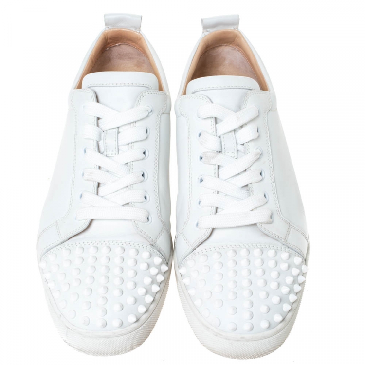 Pre Owned Christian Louboutin White Leather Louis Junior Spikes Sneakers Size 43