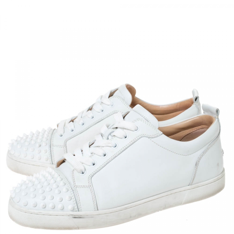 Pre Owned Christian Louboutin White Leather Louis Junior Spikes Sneakers Size 43