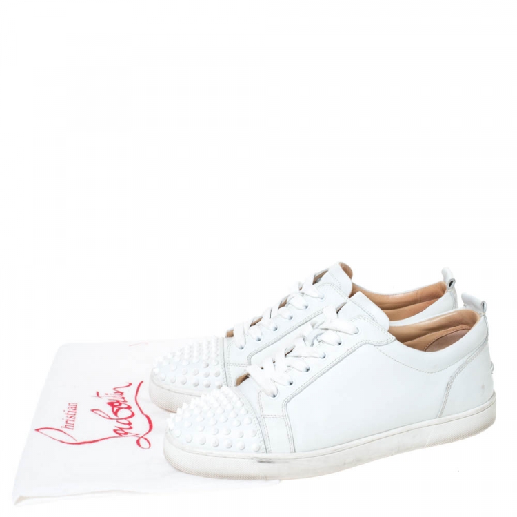 Pre Owned Christian Louboutin White Leather Louis Junior Spikes Sneakers Size 43