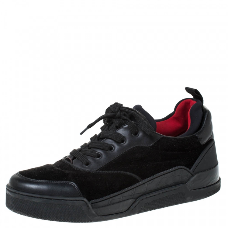 Christian Louboutin Black Leather Suede and Fabric Aurelien Sneakers Size 43 Christian Louboutin The Luxury Closet