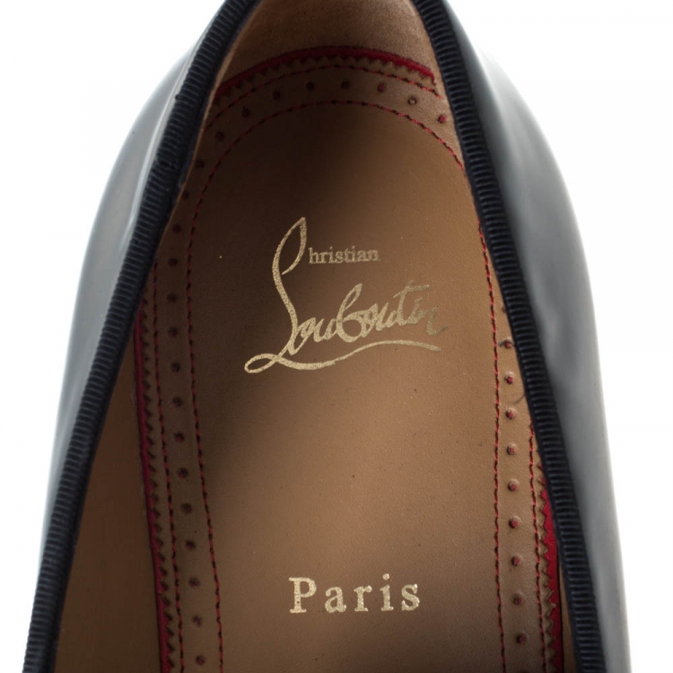 Pre Owned Christian Louboutin Black Patent Leather Stud And Logo Embellished Smoking Slippers Size 42.5