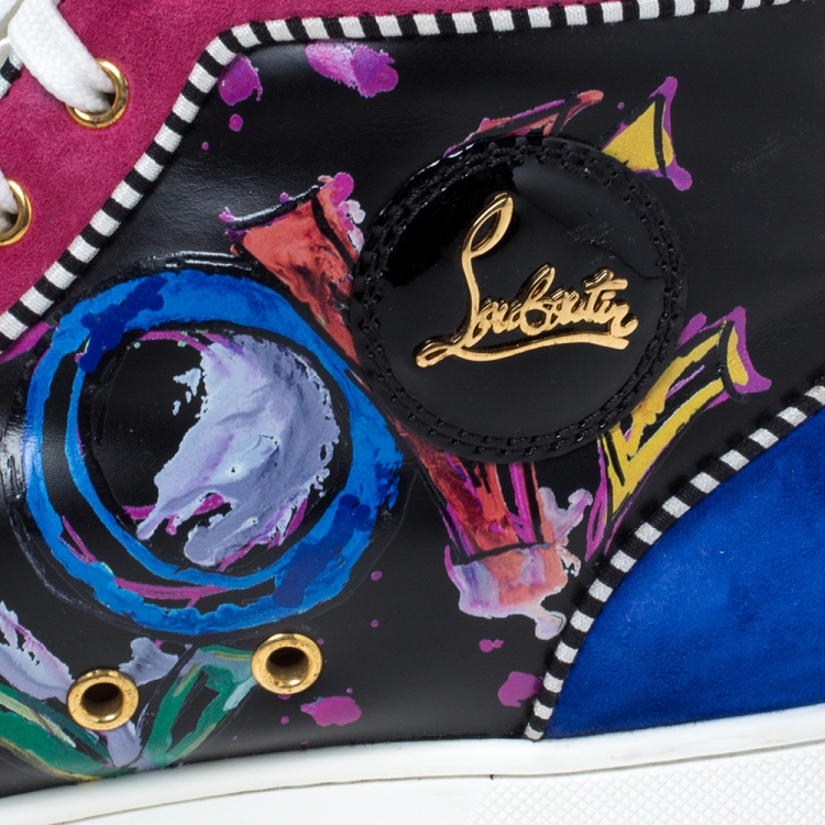 Pre Owned Christian Louboutin Multicolor Leather And Suede Love Rantus Orlato High Top Sneakers Size 44.5