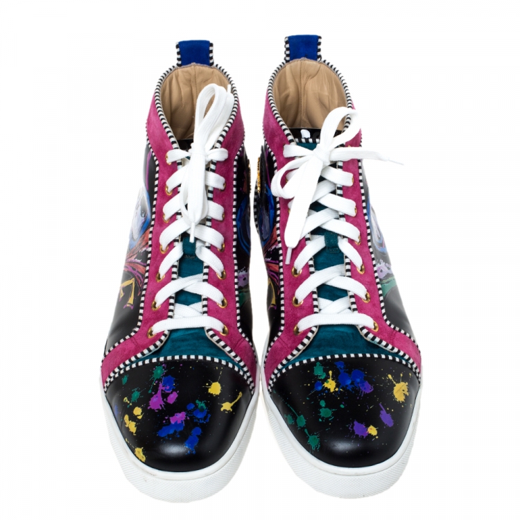 Pre Owned Christian Louboutin Multicolor Leather And Suede Love Rantus Orlato High Top Sneakers Size 44.5