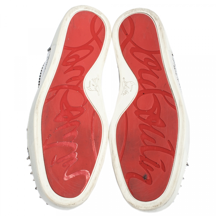 Pre Owned Christian Louboutin White/Black Graffiti Leather Rantus Orlato High Top Sneakers Size 44.5