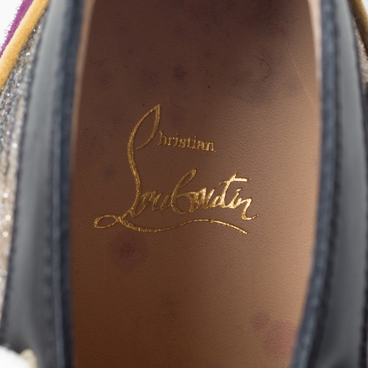 Pre Owned Christian Louboutin Mulitcolor Glitter Fabric and Leather High Top Sneakers Size 40
