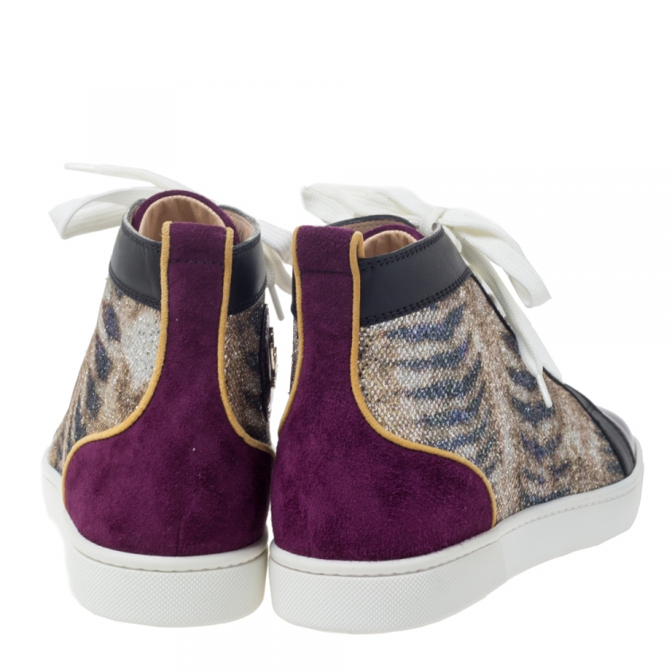 Pre Owned Christian Louboutin Mulitcolor Glitter Fabric and Leather High Top Sneakers Size 40