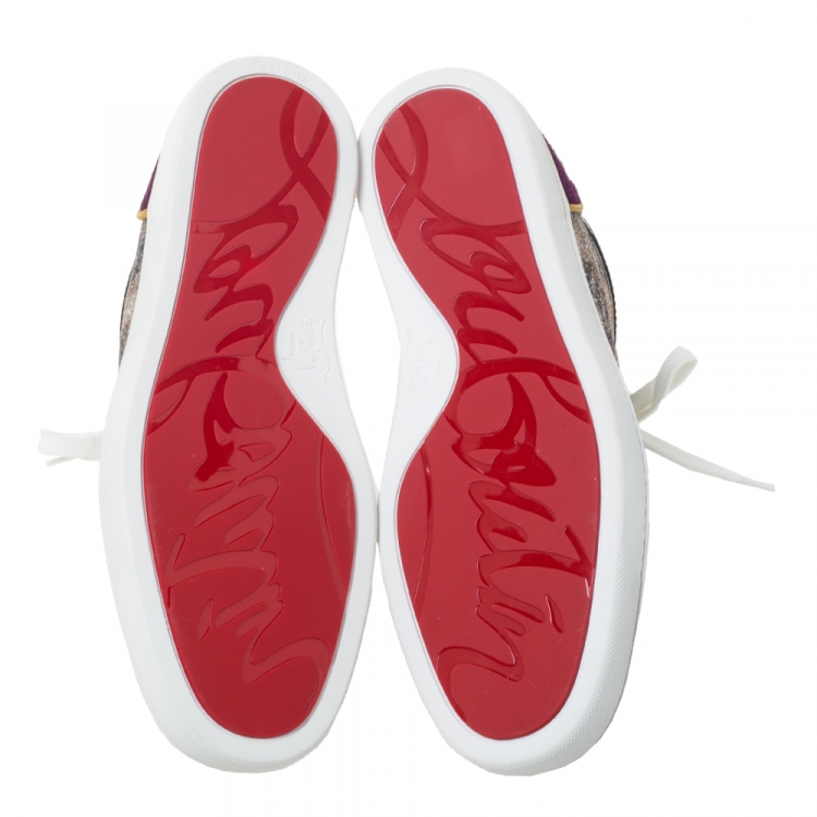 Pre Owned Christian Louboutin Mulitcolor Glitter Fabric and Leather High Top Sneakers Size 40