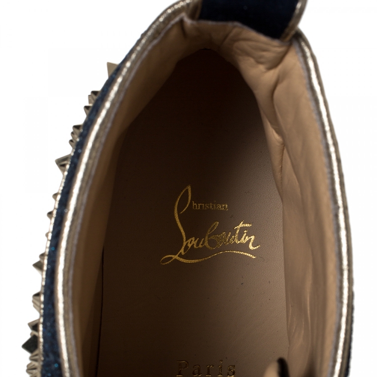 Pre Owned Christian Louboutin Multicolor Suede And Leather Louis Spikes High-Top Sneakers Size 41.5