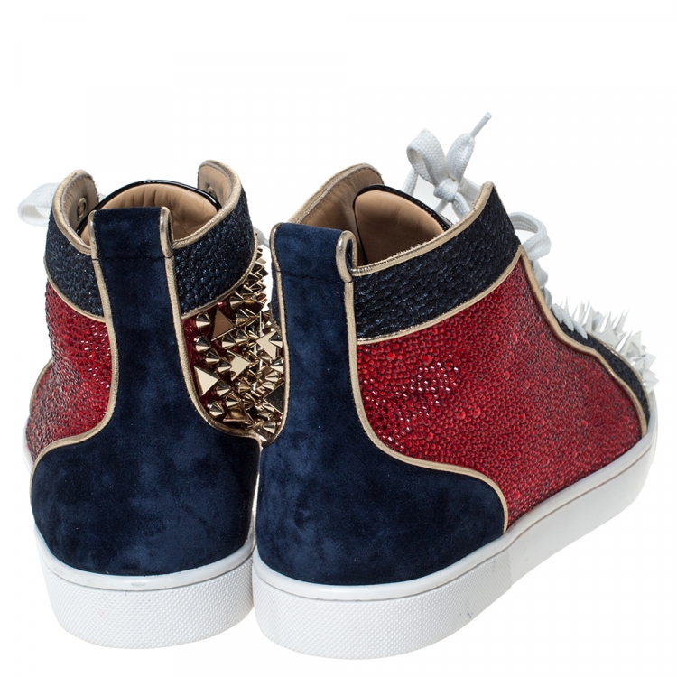 Pre Owned Christian Louboutin Multicolor Suede And Leather Louis Spikes High-Top Sneakers Size 41.5