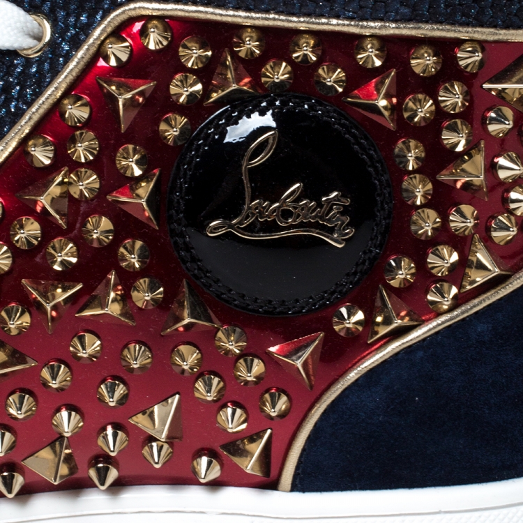 Pre Owned Christian Louboutin Multicolor Suede And Leather Louis Spikes High-Top Sneakers Size 41.5