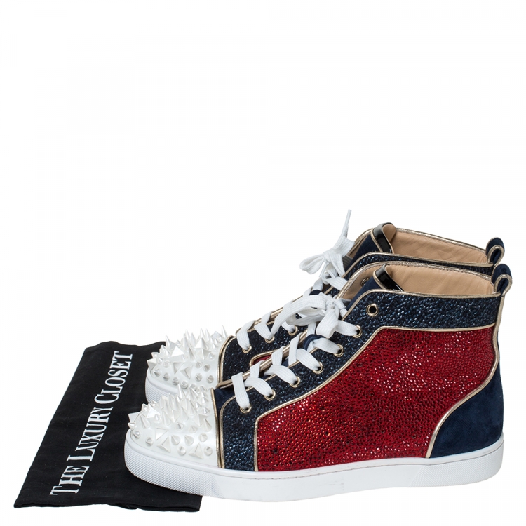 Pre Owned Christian Louboutin Multicolor Suede And Leather Louis Spikes High-Top Sneakers Size 41.5