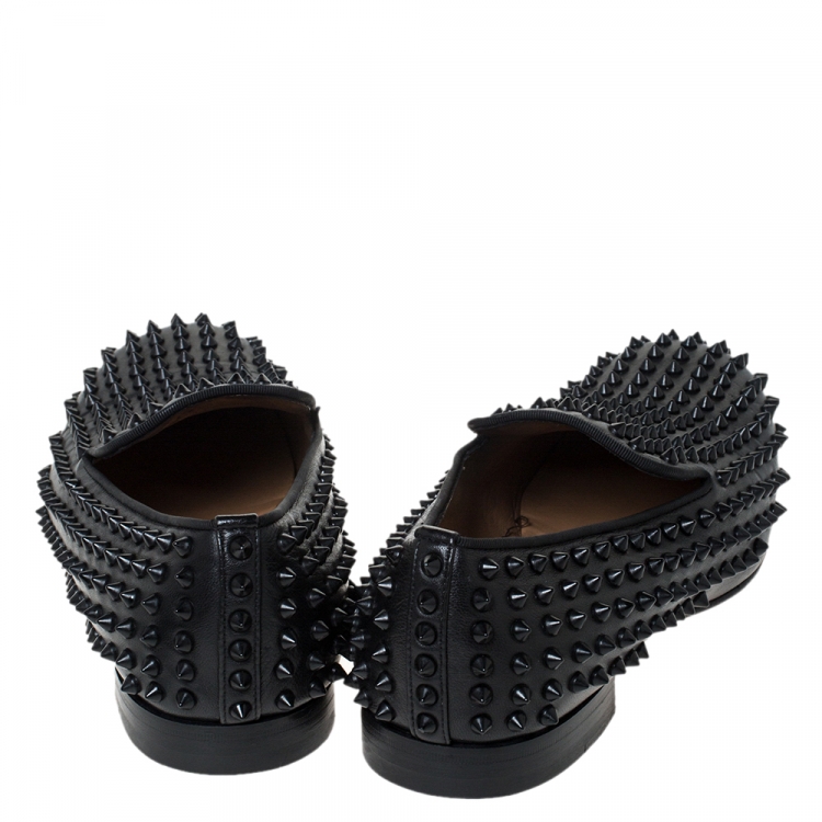 Pre Owned Christian Louboutin Black Leather Roller Boy Spiked Loafers Size 42.5