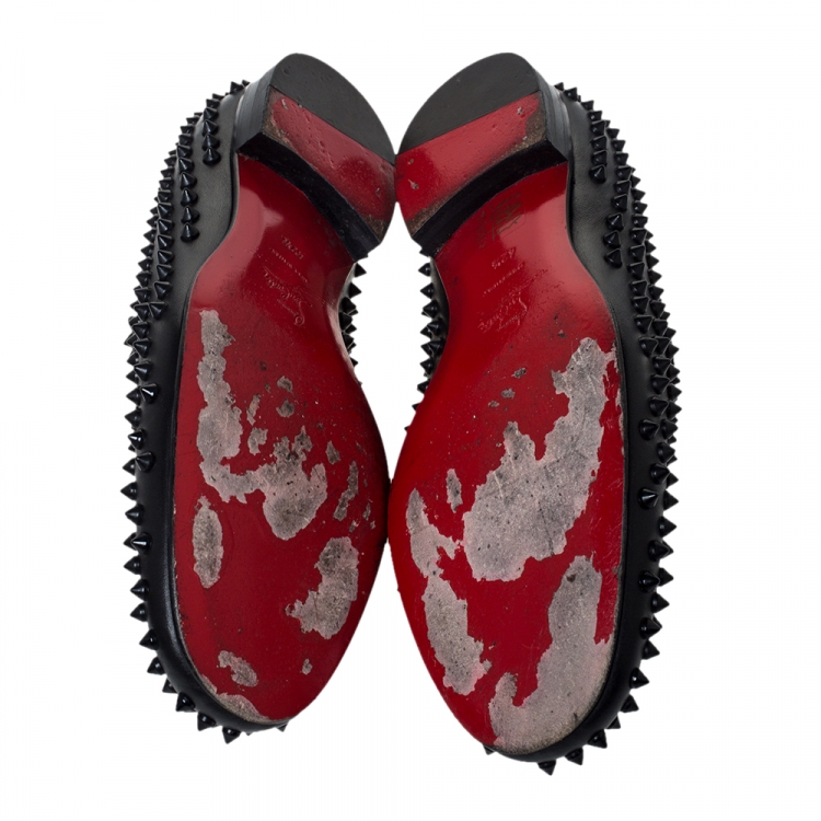 Pre Owned Christian Louboutin Black Leather Roller Boy Spiked Loafers Size 42.5