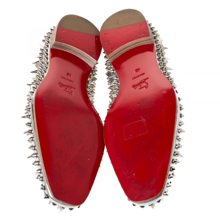 Pre Owned Christian Louboutin Metallic Silver Leather Spike Dandy Pik Pik Loafers Size 45
