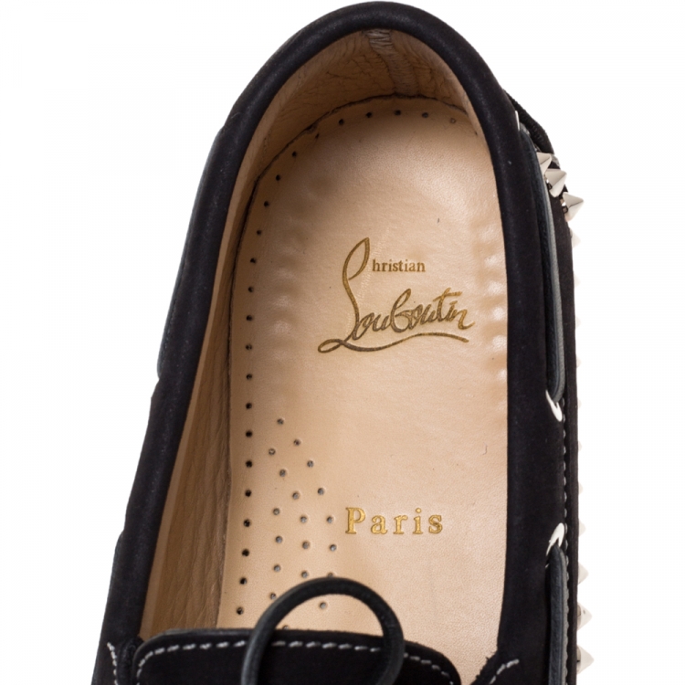 مملوكة مسبقًا Christian Louboutin Black Suede Steckel Spike Boat Loafers Size 43