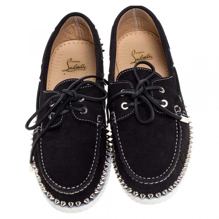 مملوكة مسبقًا Christian Louboutin Black Suede Steckel Spike Boat Loafers Size 43