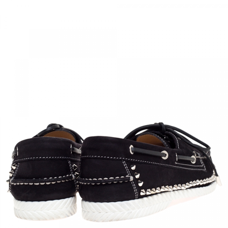 مملوكة مسبقًا Christian Louboutin Black Suede Steckel Spike Boat Loafers Size 43