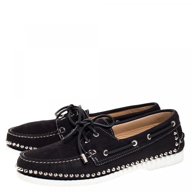 مملوكة مسبقًا Christian Louboutin Black Suede Steckel Spike Boat Loafers Size 43