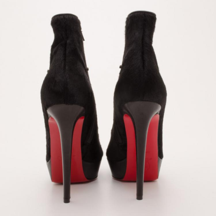 Pre Owned Christian Louboutin Pony Hair Armony Ankle Boots with Removable Leopard Cuffs Size 38.5