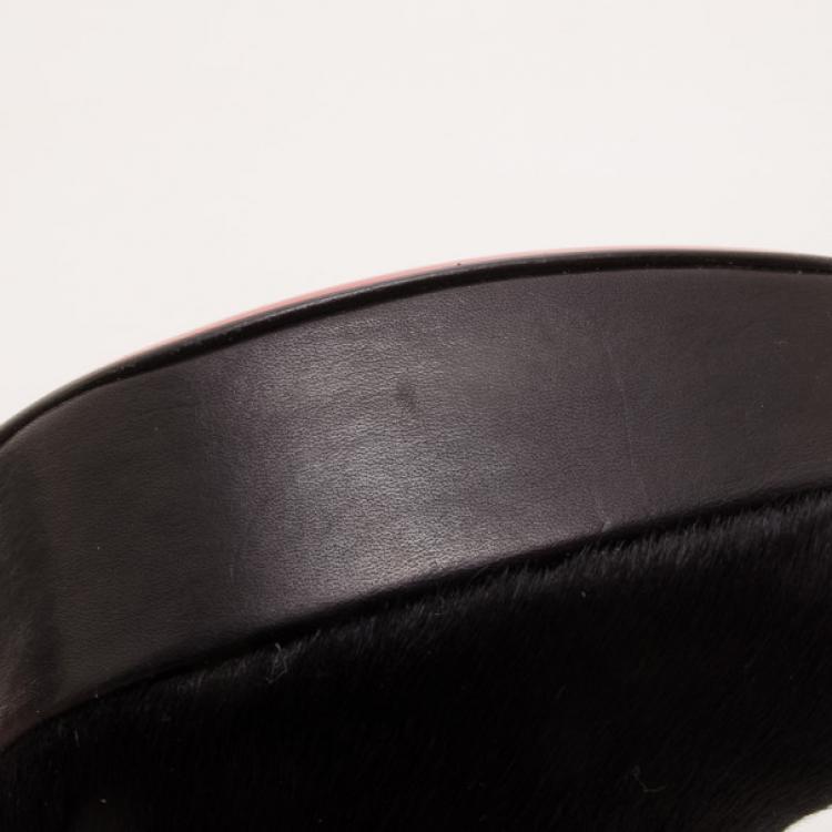 Pre Owned Christian Louboutin Pony Hair Armony Ankle Boots with Removable Leopard Cuffs Size 38.5