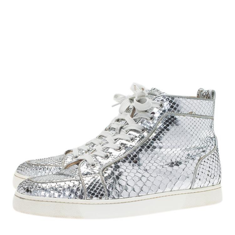 Pre Owned Christian Louboutin Metallic Silver Python Rantus Orlato High Top Sneakers Size 43