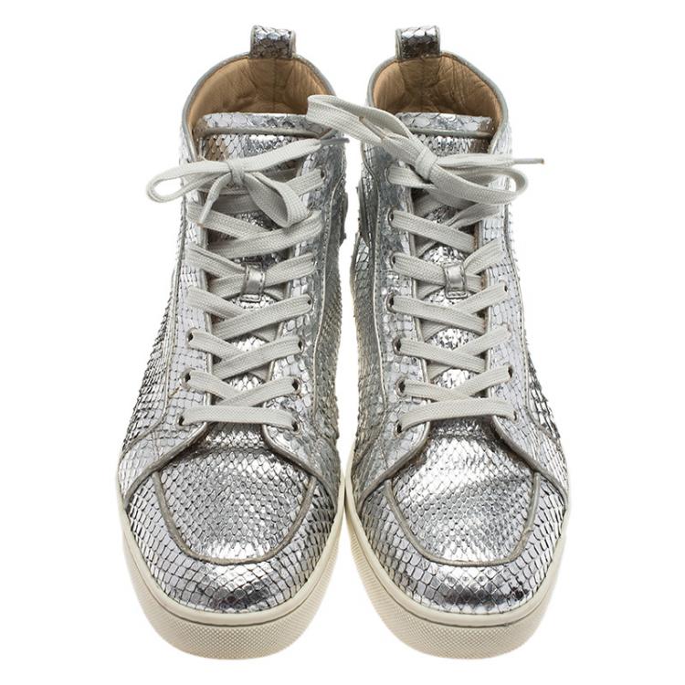 Pre Owned Christian Louboutin Metallic Silver Python Rantus Orlato High Top Sneakers Size 43