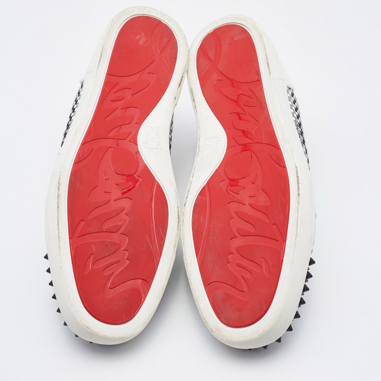 Pre Owned Christian Louboutin Multicolor Woven Leather and Suede Louis Junior Spikes Low Top Sneakers Size 43